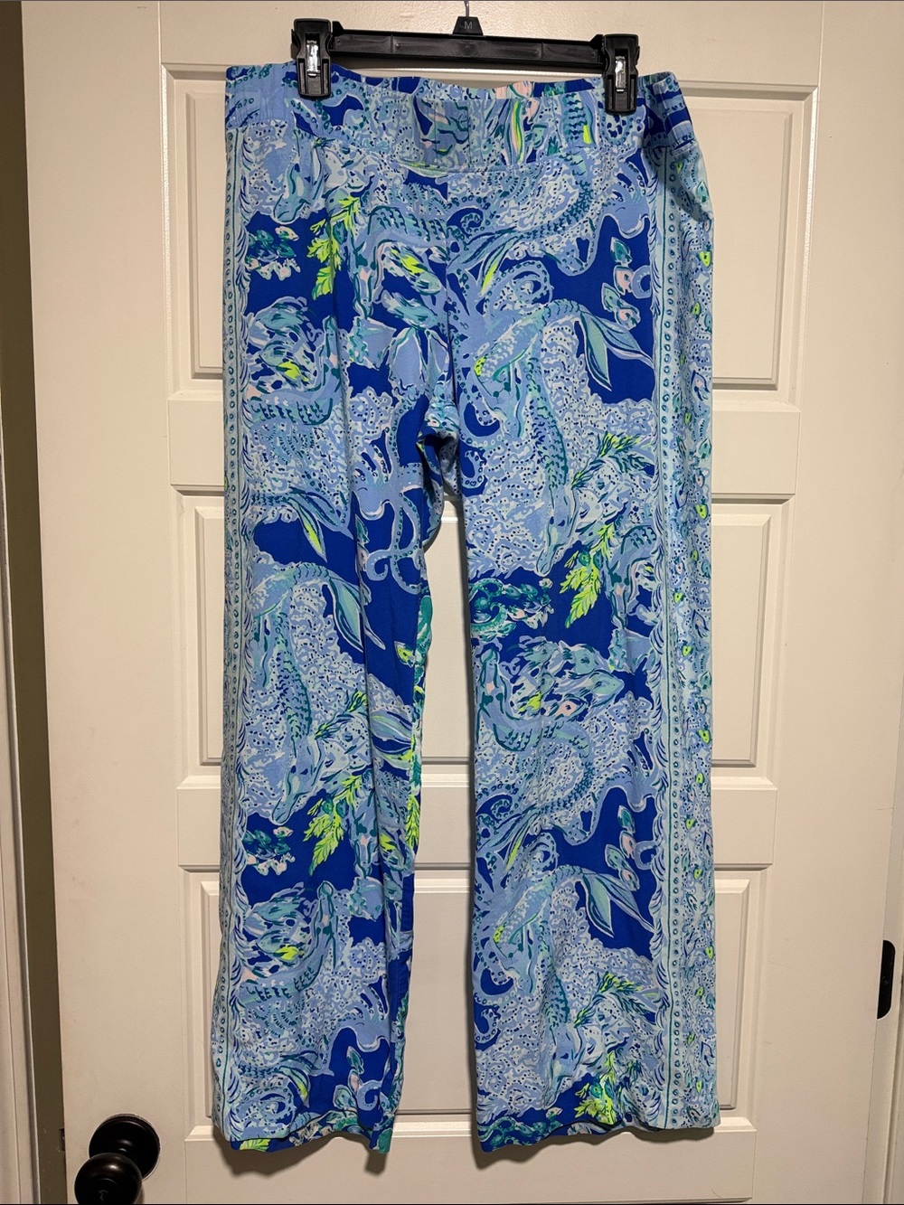 Lilly Pulitzer bal harbor palazzo Blue Paisley Wide-Leg Pants with Lime Accents